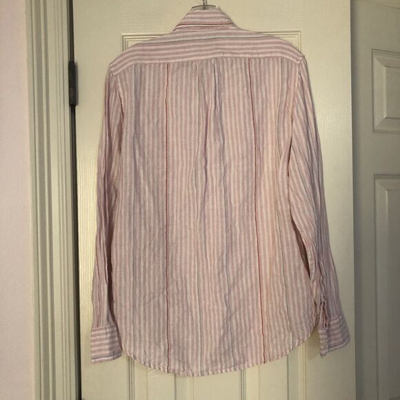 J. CREW Women’s Small Striped Classic Fit Shirt Blouse Irish linen Preppy - Picture 4 of 7